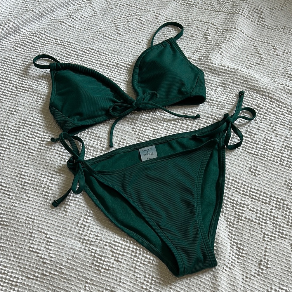 Shade & Shore Emerald Green Bikini Set side and front ties LIKE NEW